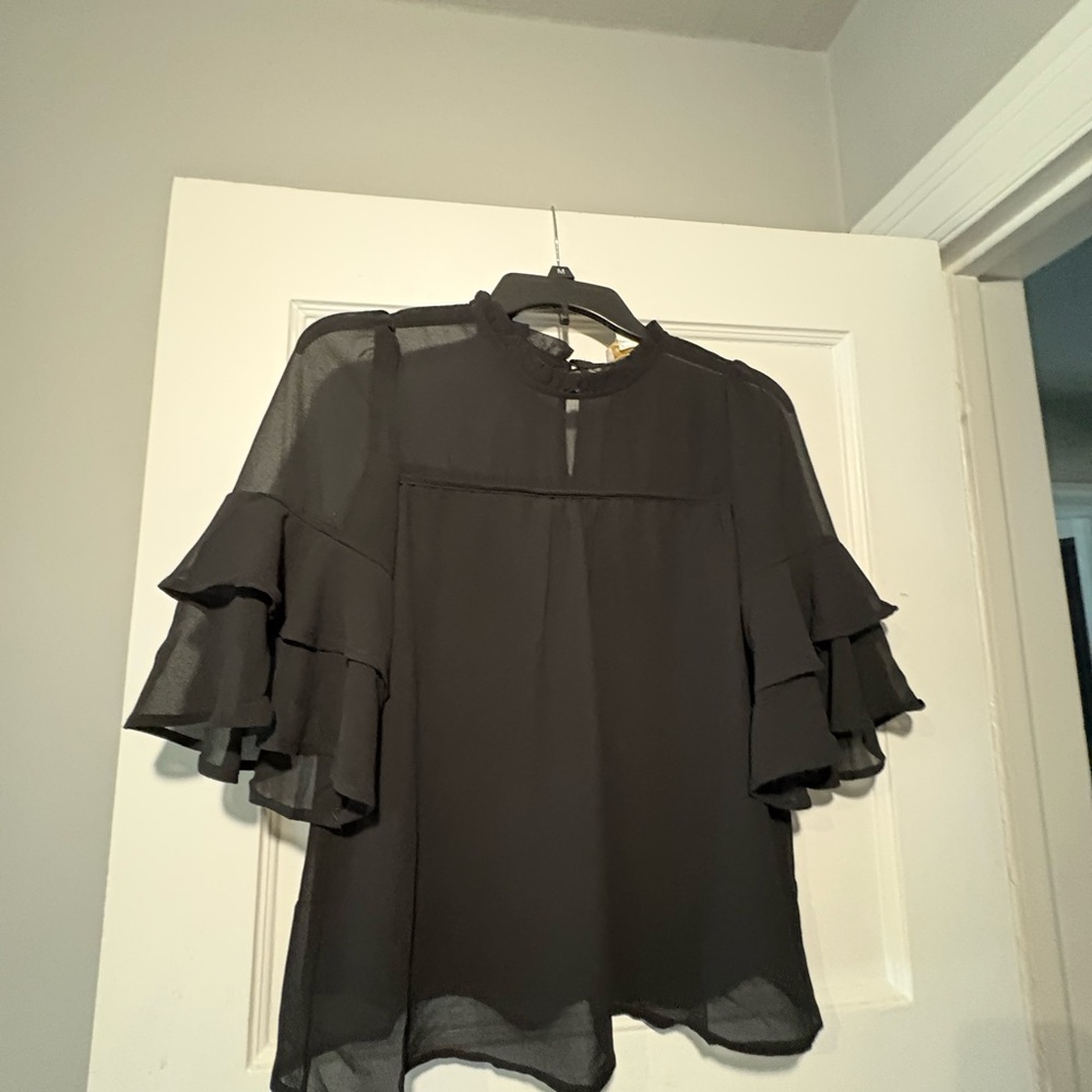 Elegant Black Ruffle Sleeve Blouse